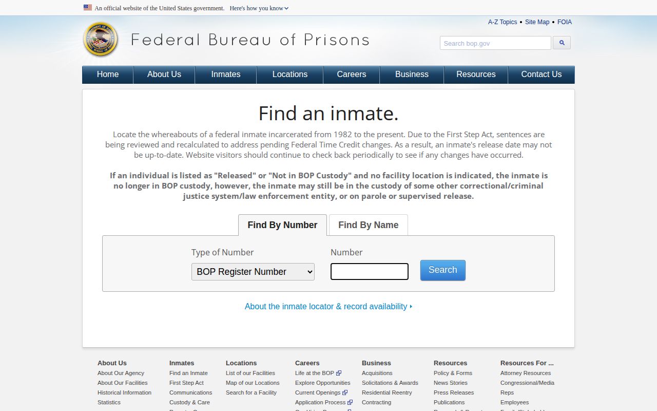 Federal BOP inmate locator for Bristol release records
