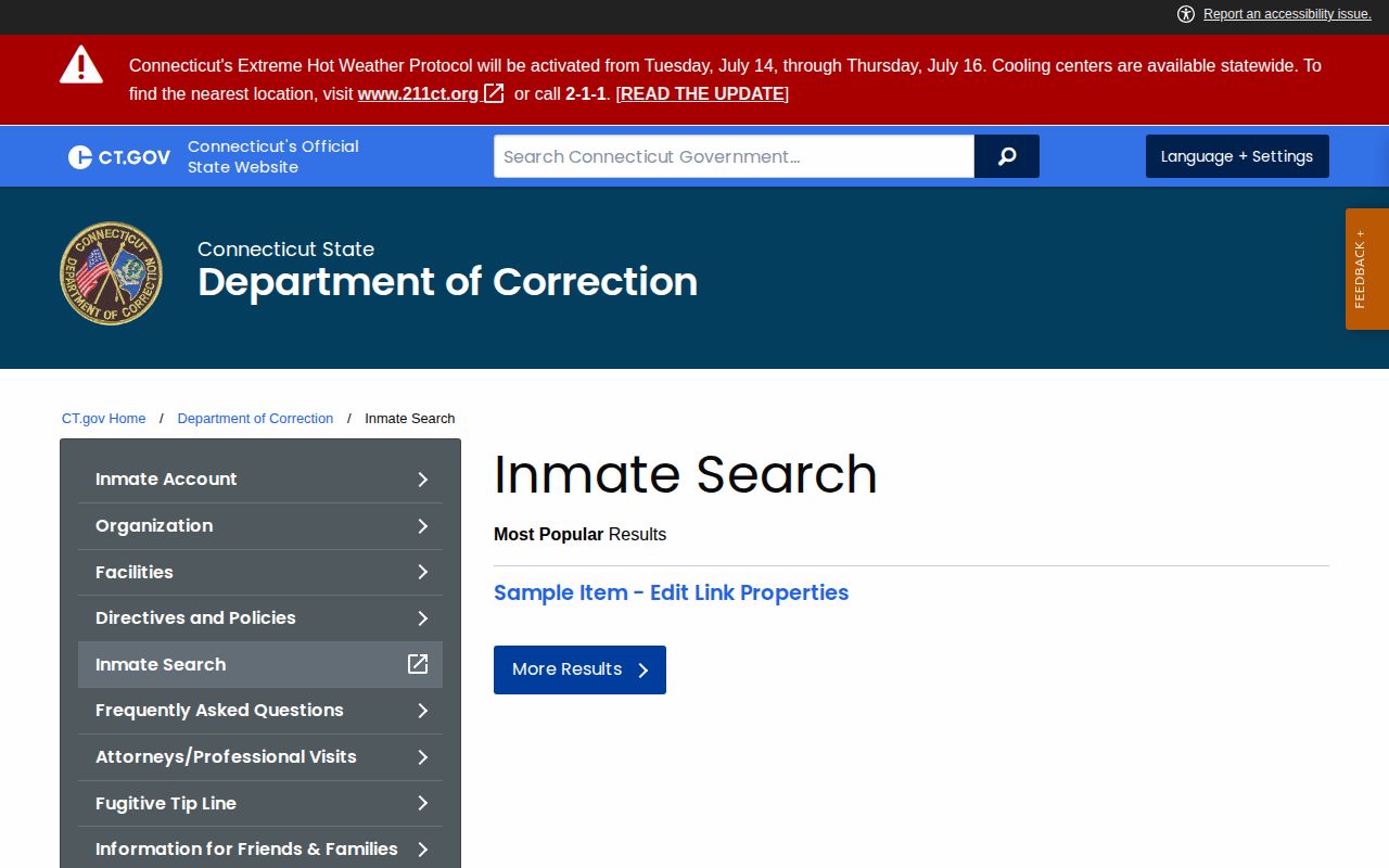 CT DOC search gateway for Bristol released inmates