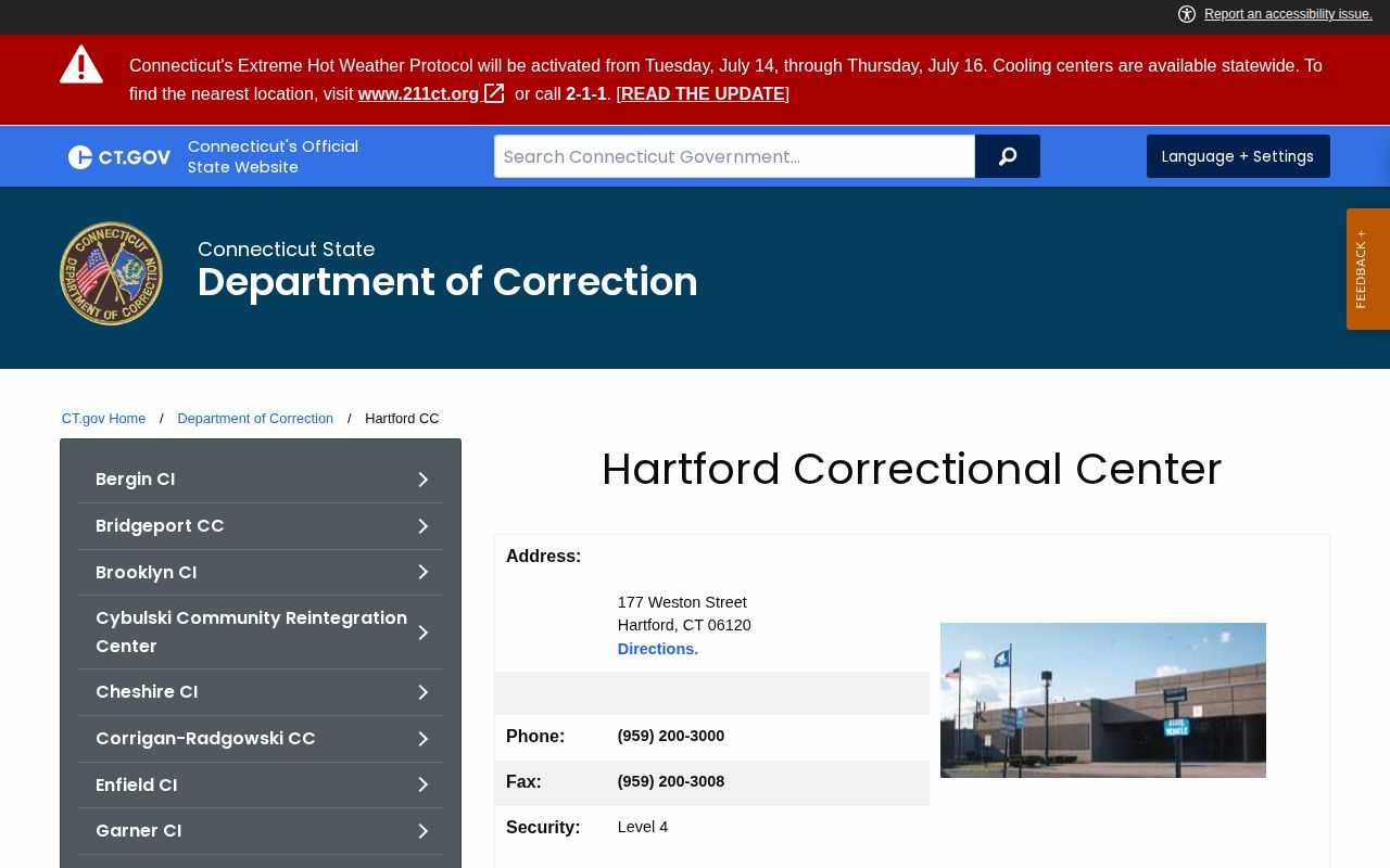 Hartford Correctional Center Bristol release custody page