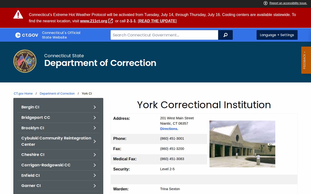 York Correctional Institution women’s release records page